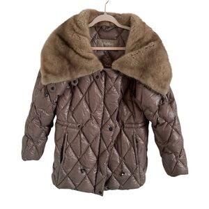 Max Mara Quilted Puffer Coat with Fur Collar, size 10